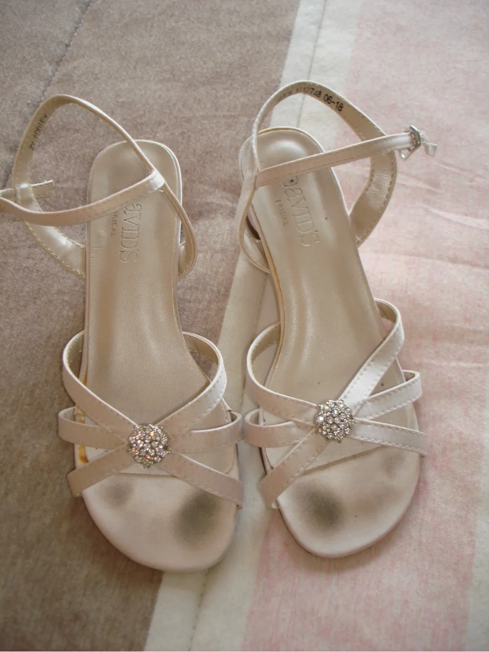 David Bridals Children’s Satin Low Heel Sandals in Light Pink